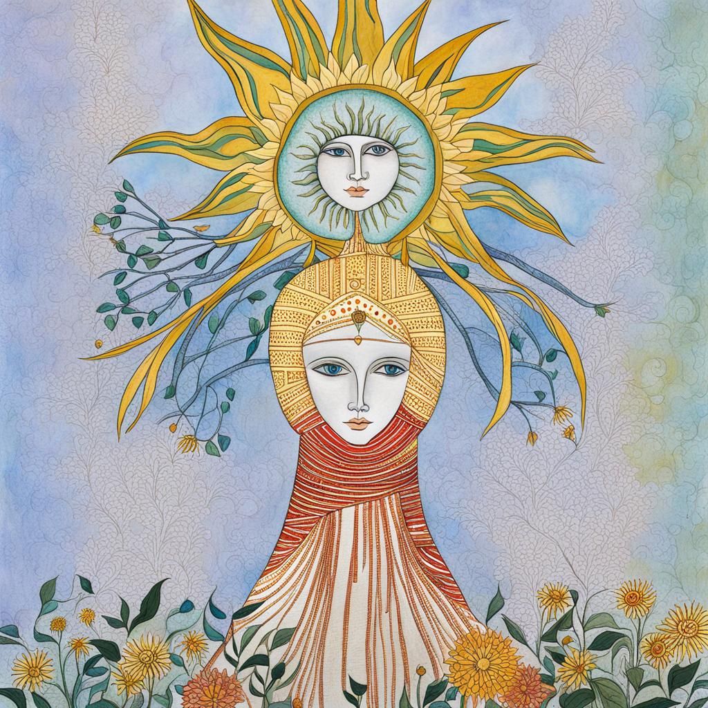 Surreal Daguerreotype: Flower, Sun, Tree Woman in Art Brut S...