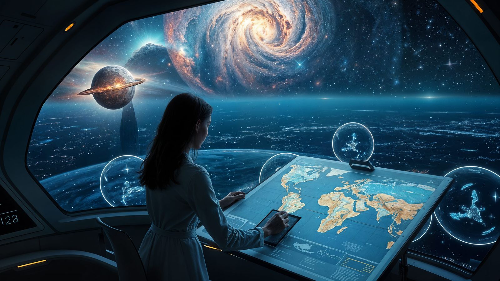 A celestial cartographer meticulously charting a newly discovered nebula from the observation deck of ...  by @Immaculum