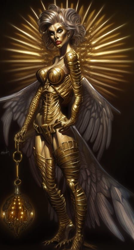 Titanium gold skeletal angel by Victor Adame Minguez