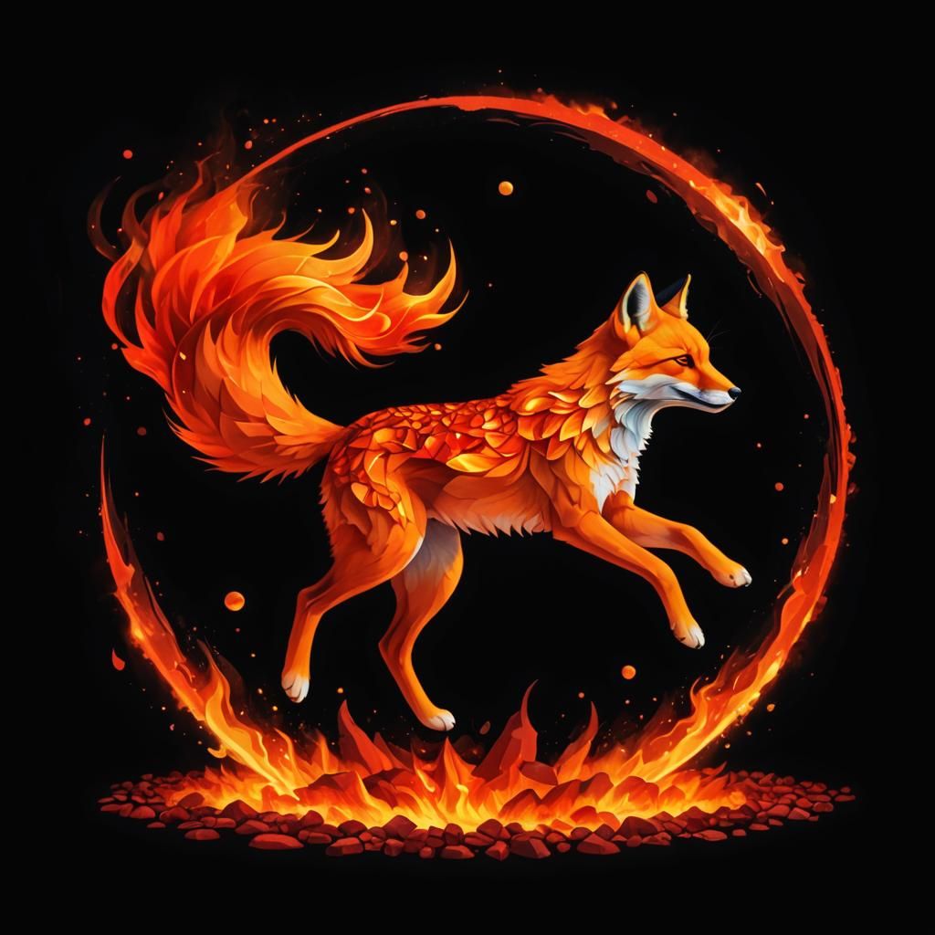 arabesque red fox running over red stones  in surrounded by ...