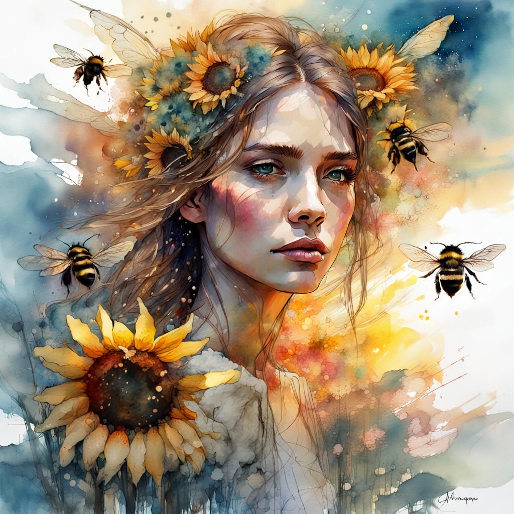 Bees and sunflowers  by @Chester Clarke