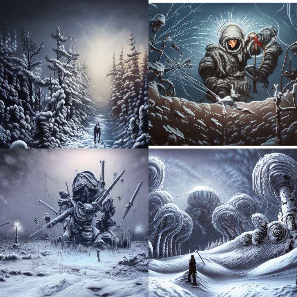 Nuclear Winter Wonderland, Somber, Graceful, Deep contrast S...