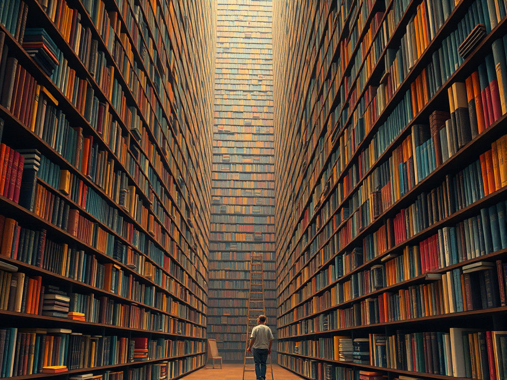 Gigantic Library with Small Person, Abstract Expressionism
