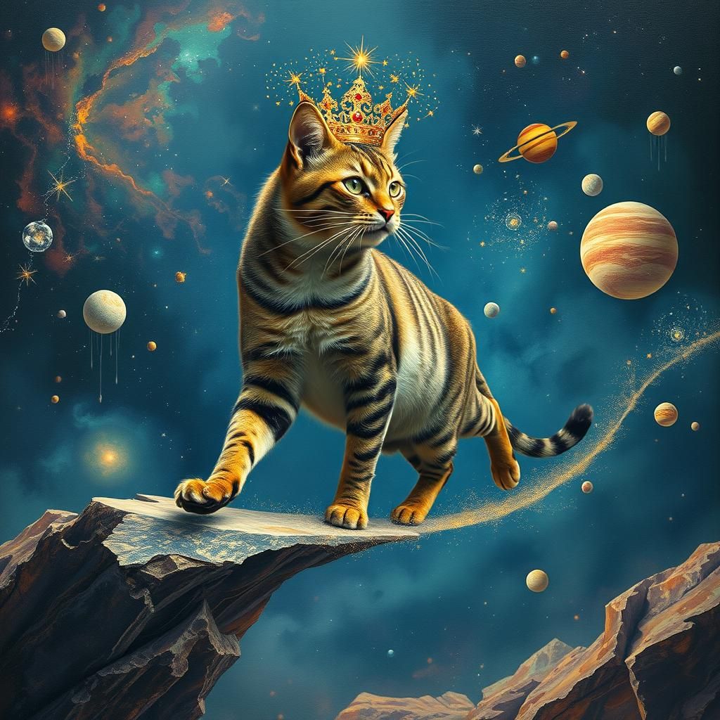 A regal cat with a crown made of stars