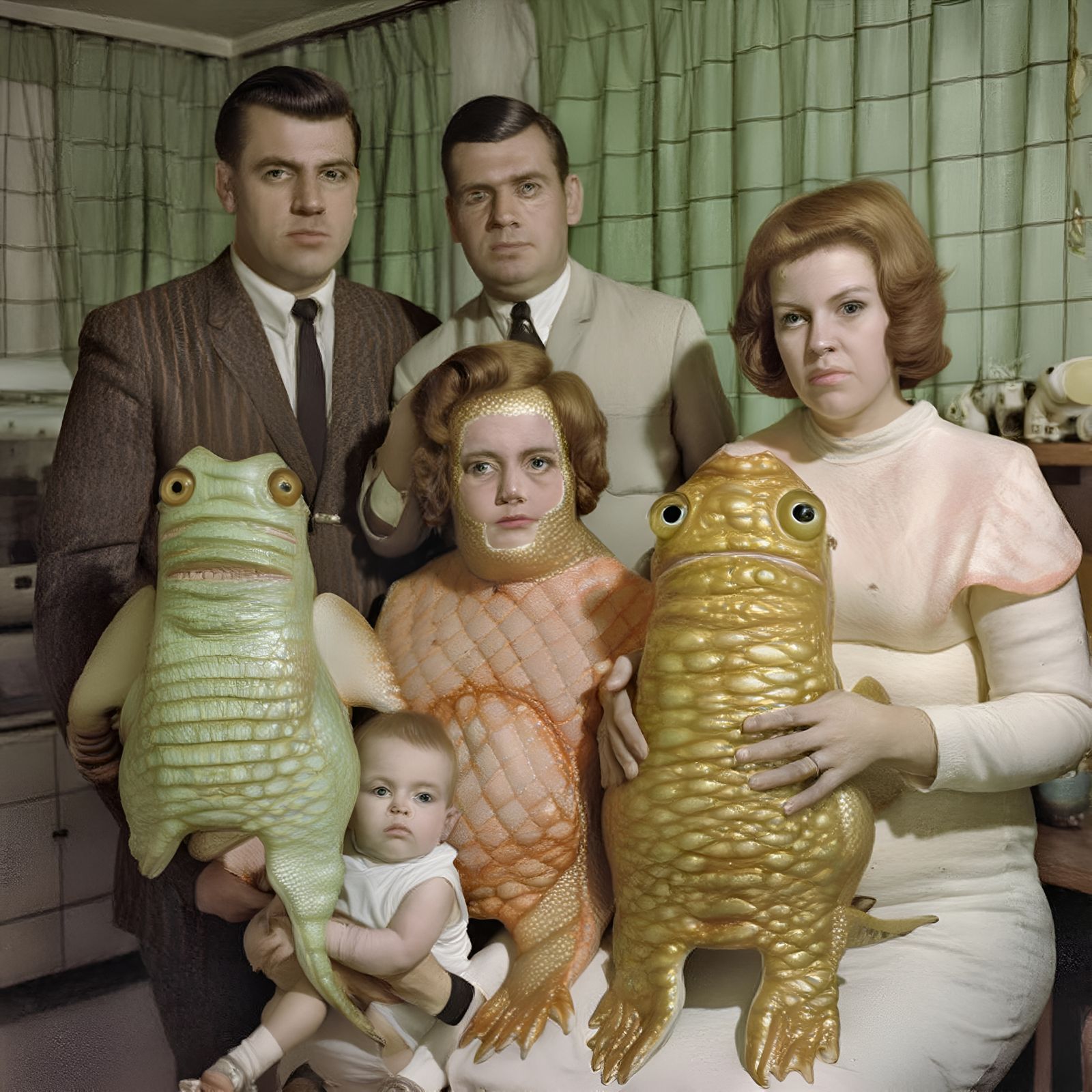 Midjourney v5 Awkward Fish Family Photo