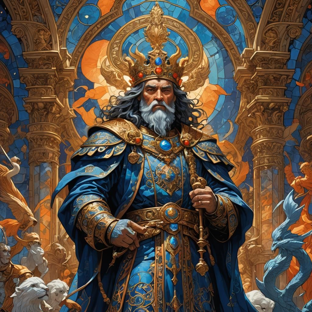 Majestic King and Angelic Trumpeters, Fantasy Art