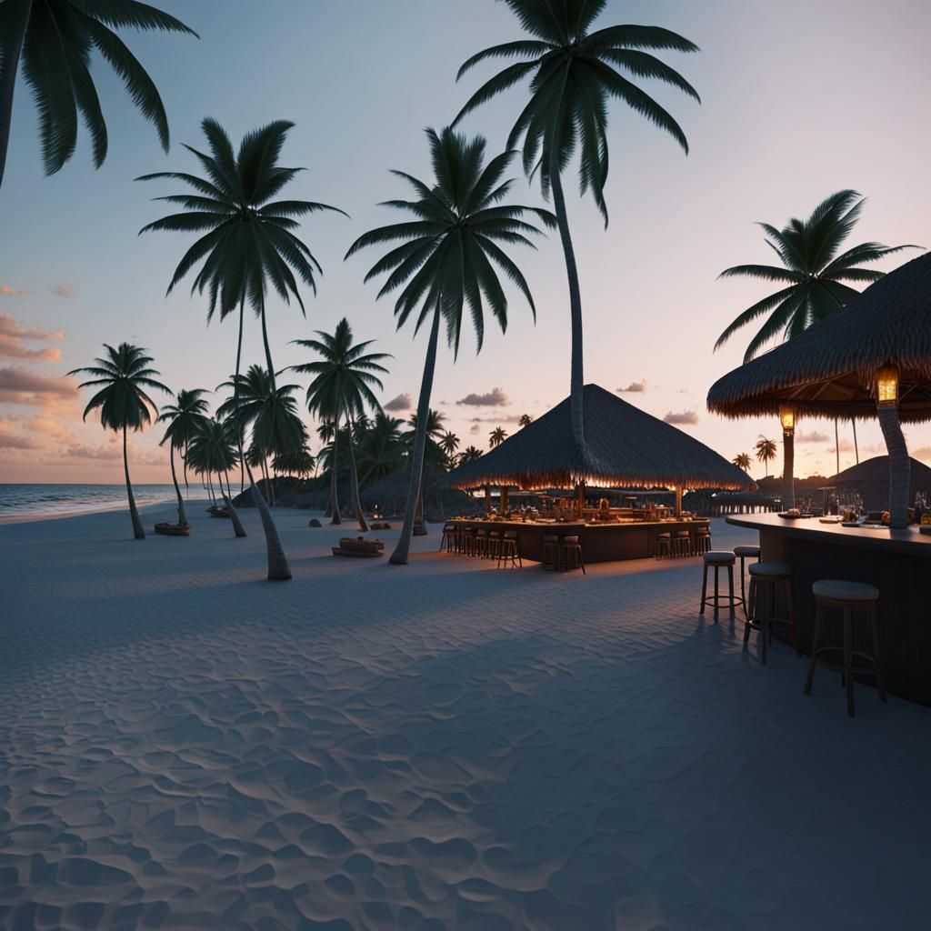 a tropical beach at sunset