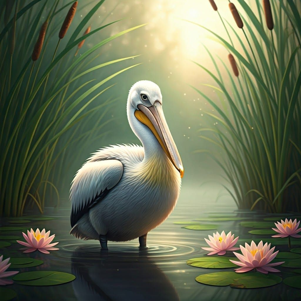 Charming Baby Pelican Chick in Enchanted Marsh