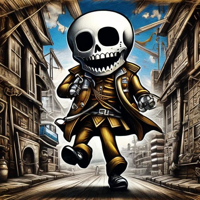 <lora:DoodleDND:1.0> The jolly roger, hand drawn, selective colour