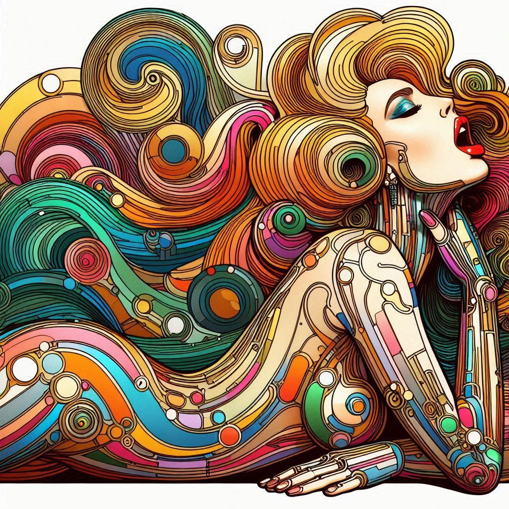 A hand drawn retro futurism illustration image of (gustav kl...