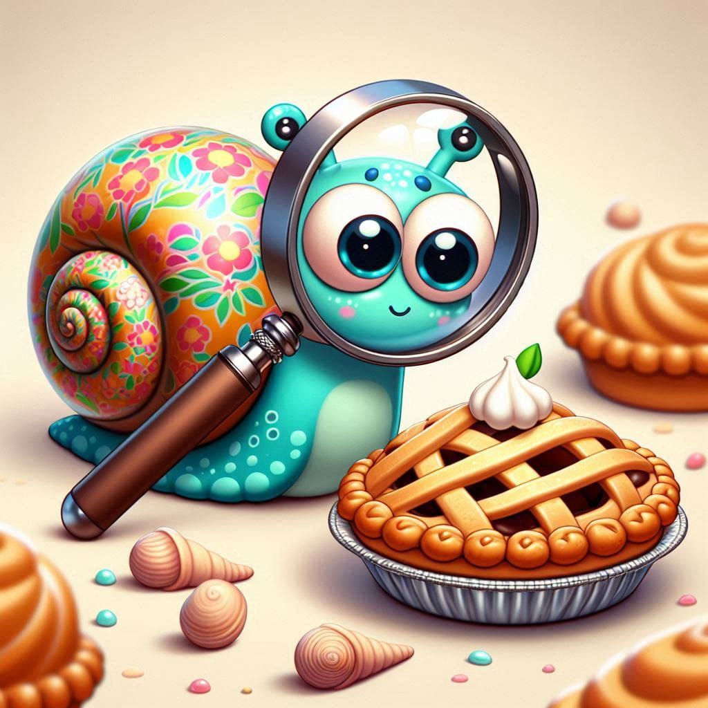 Curious Esie the snail wonders if that pie is edible?