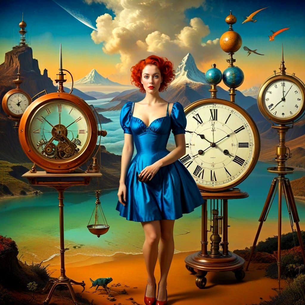 Surrealistic Lady in a Vibrant Scientific Wonderland