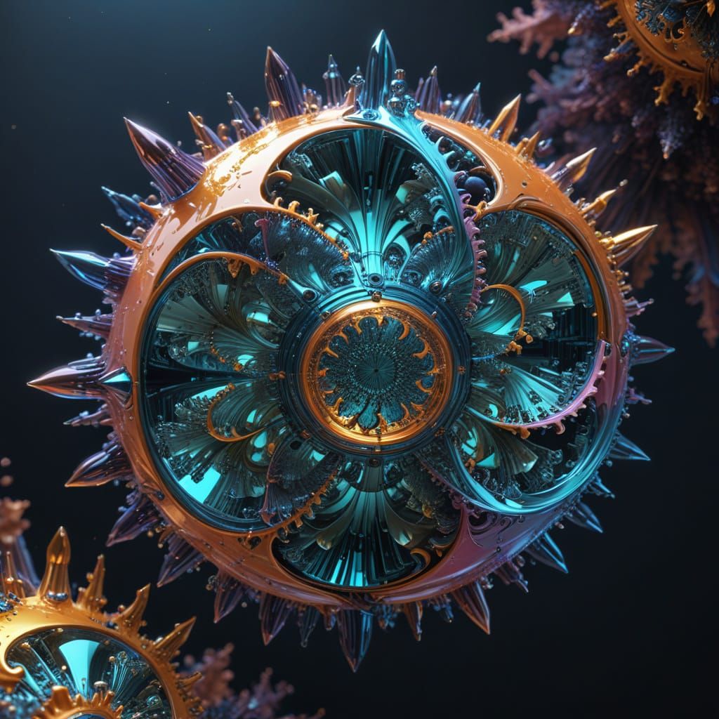 Generate a highly detailed 3D fractal image of a customized Mandelbulb variant, rendered with power=11.24788742 and maximum iterations LOOPS...