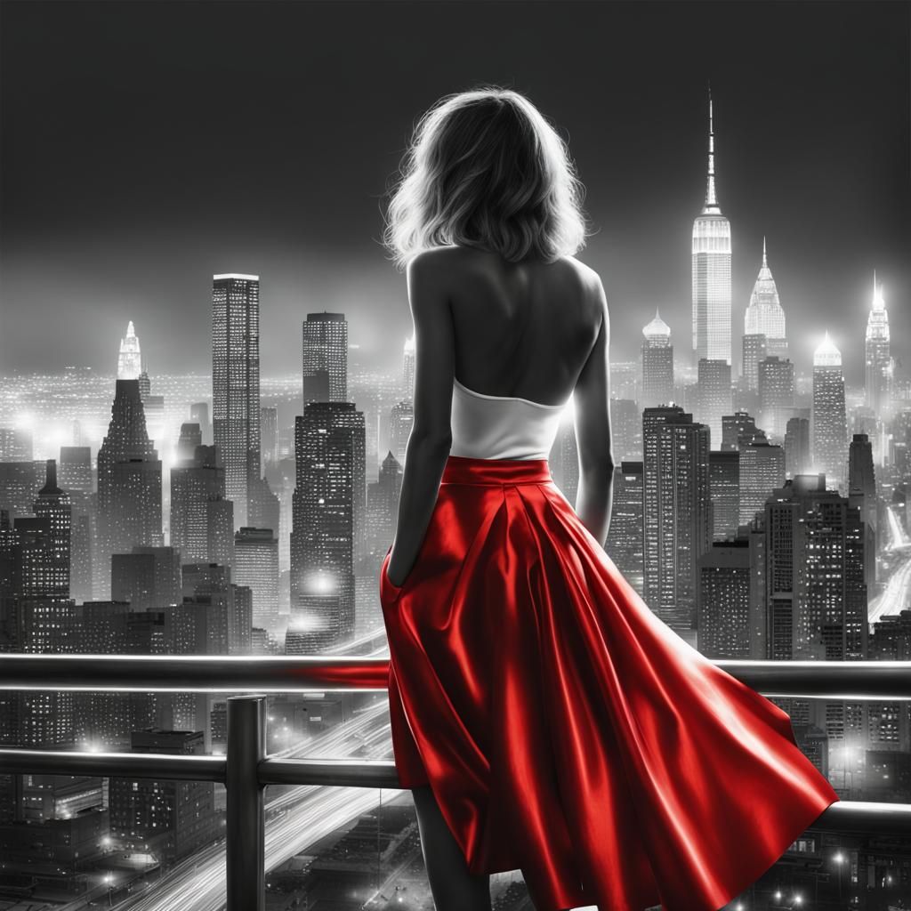 woman in red skirt in a monochrome world - AI Generated Artwork ...