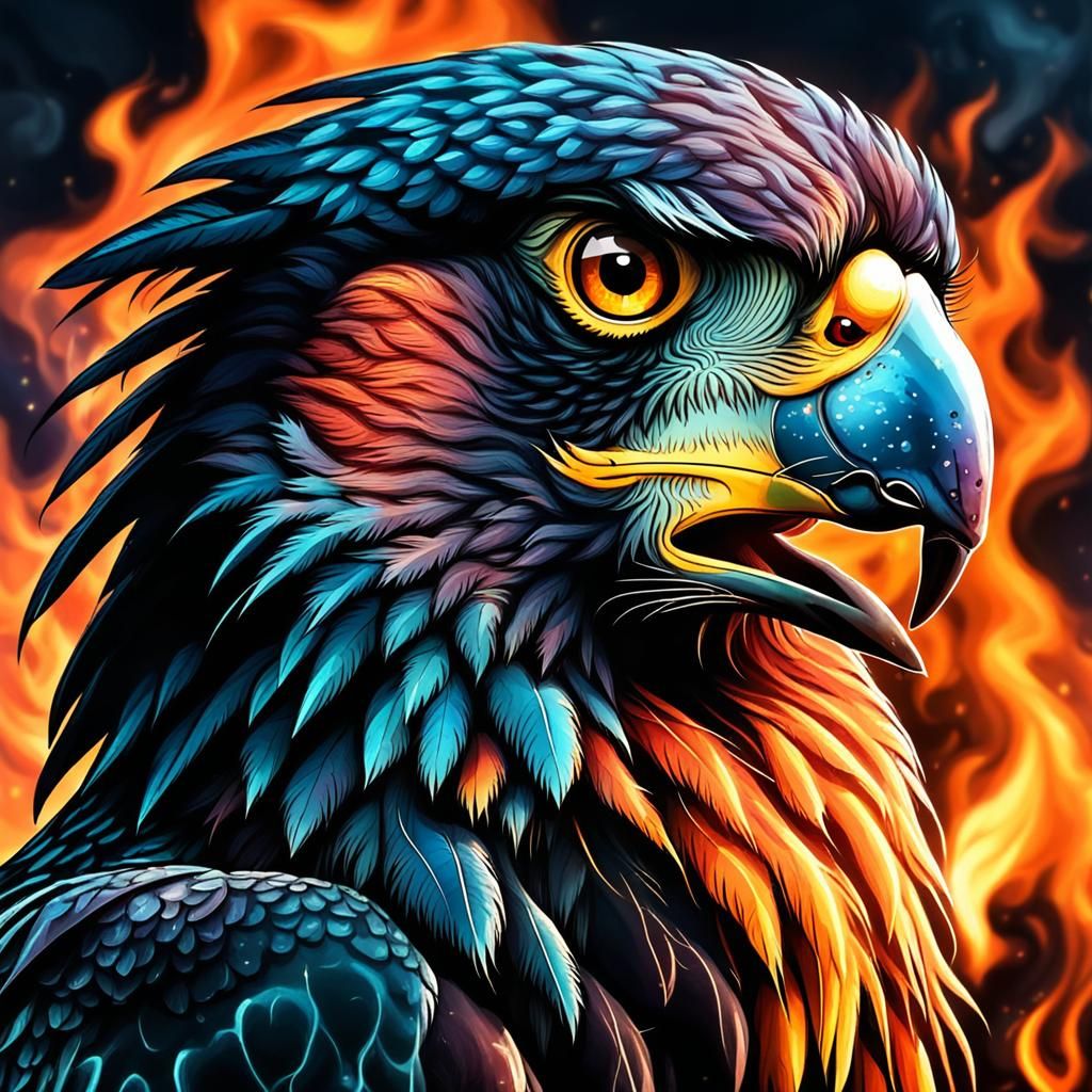Fiery Phoenix Headshot Digital Painting