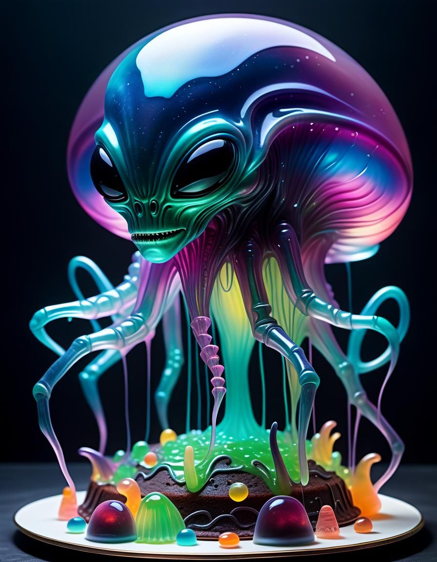 jelly alien figurine on the cake - AI Generated Artwork - NightCafe Creator