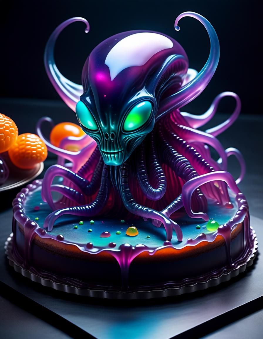 jelly alien figurine on the cake - AI Generated Artwork - NightCafe Creator