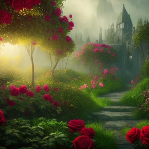 roses in a garden - AI Generated Artwork - NightCafe Creator