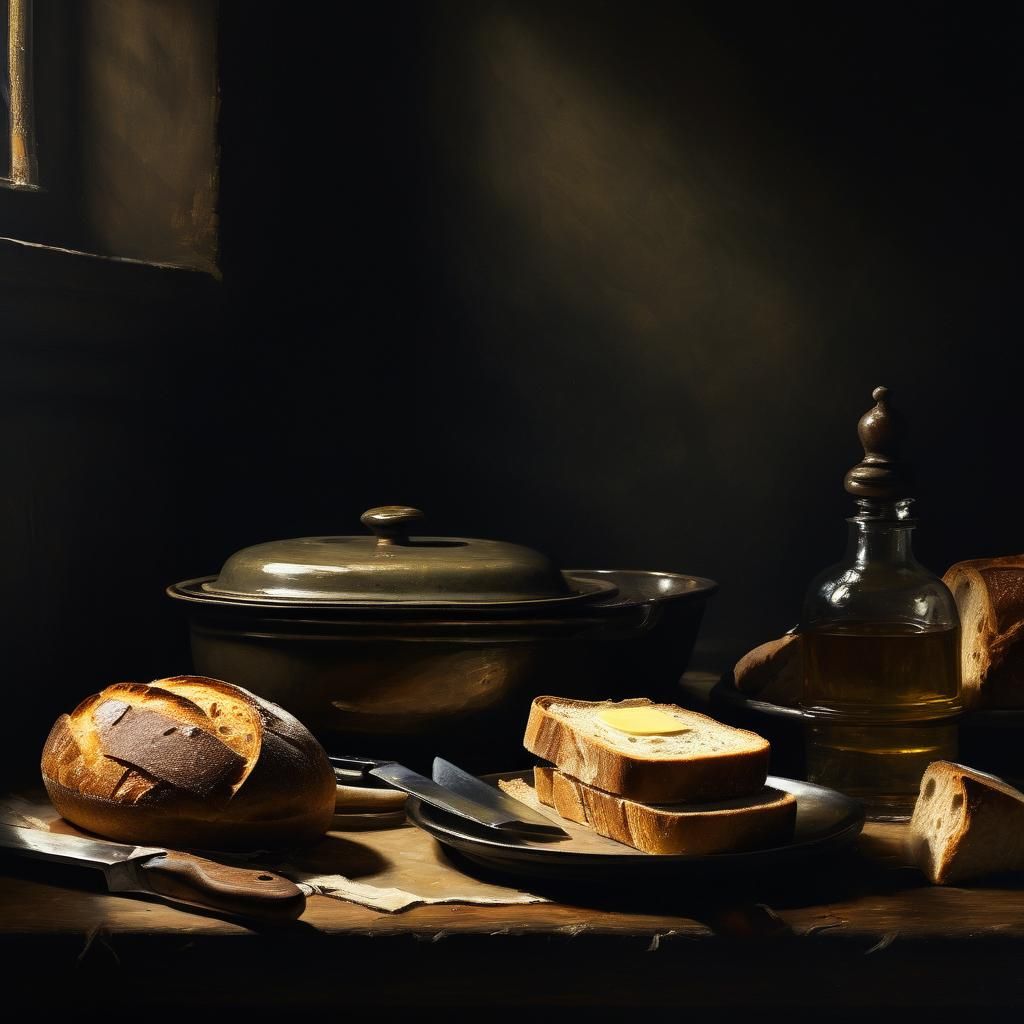 Still life - 'Bread getting Crusty' by famous flemish artist Toufen van Loef 