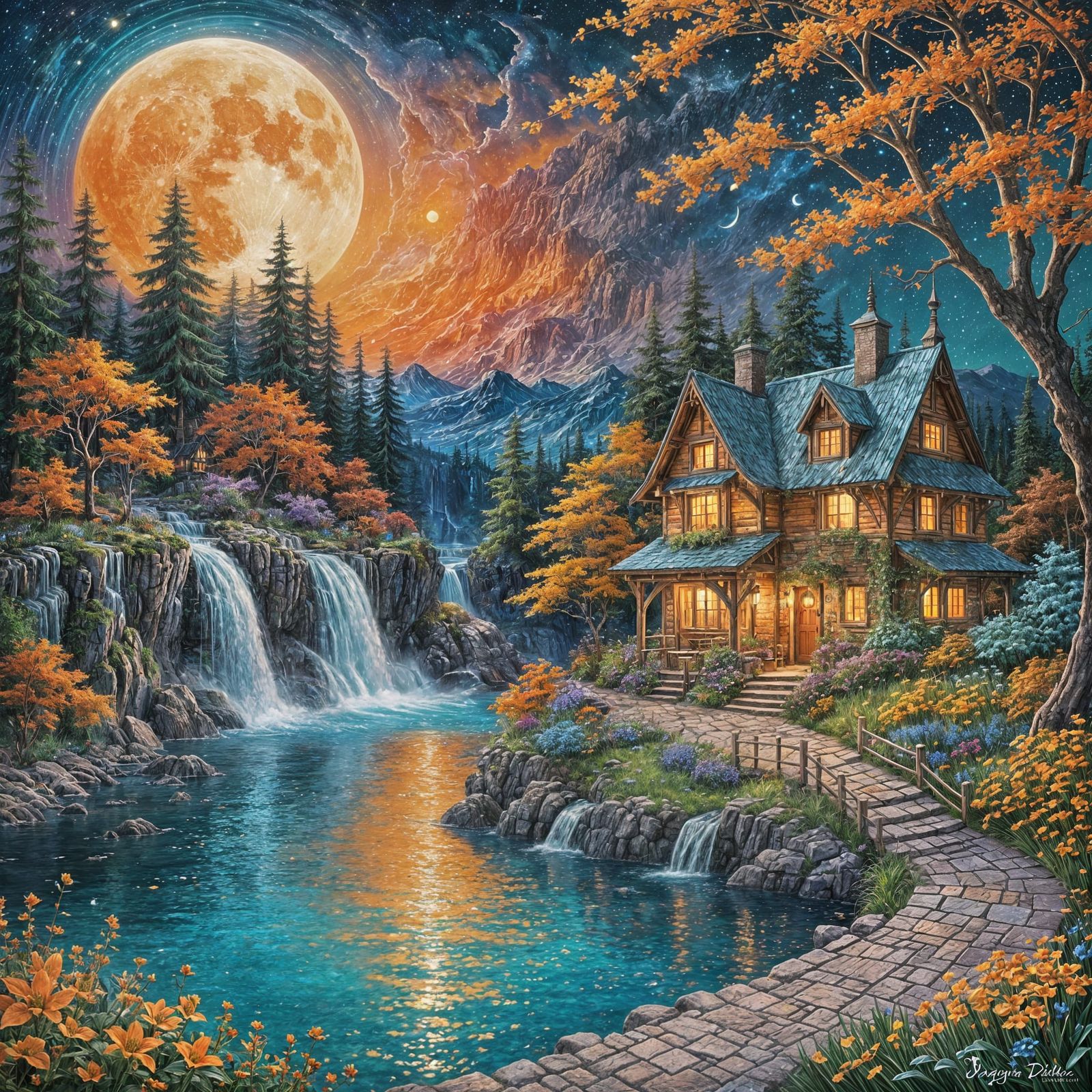 Moonlit Haven by the River’s Edge  by @Artificial Artistry