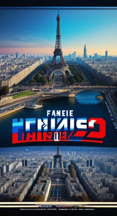 Comic style poster of France 2024, with the Eiffel Tower and...