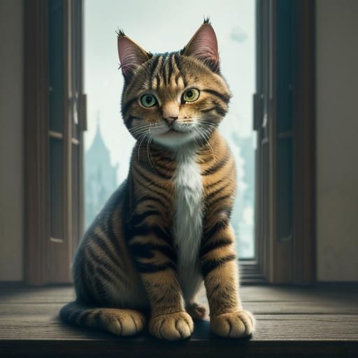 Anime Tabby Cat with Feline Eyes and Glow Effects
