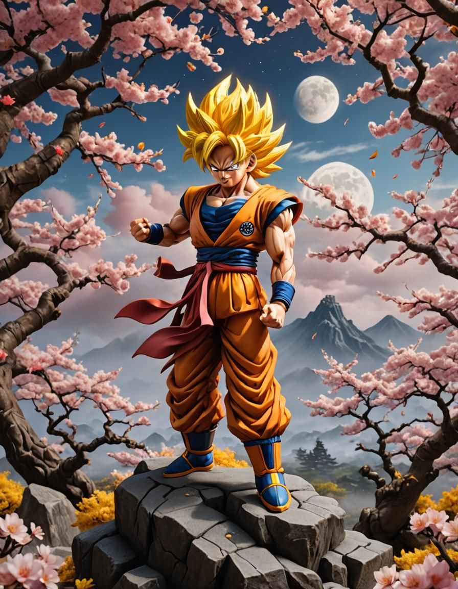 Super Seiyan Goku under sakura tree - AI Generated Artwork - NightCafe  Creator