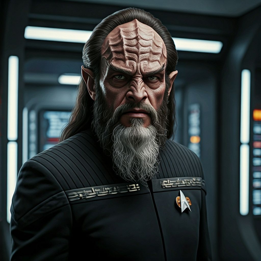 
Hyperreal action image of Worf klingon Security Lieutenant Commander on the USS Enterprise-D  by @Rasec_Arg