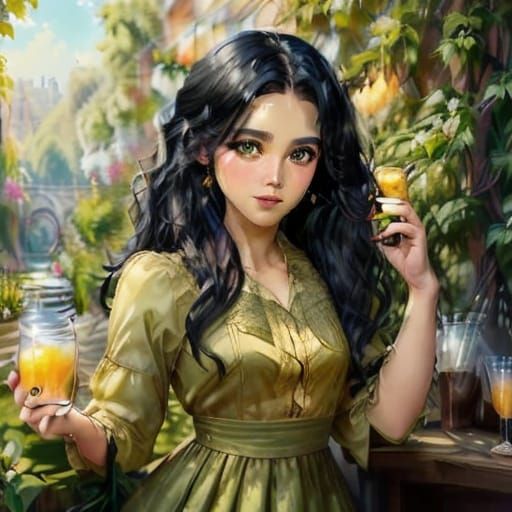 Warm Portrait of a Woman Amidst Lush Vines in Impressionist ...