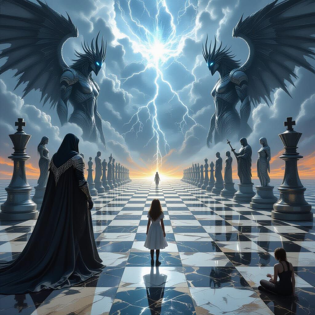 "Chessboard of the Gods"

In the endless void, where the sky and the earth merge into one, there is a colossal chessboard, laid out from alt...