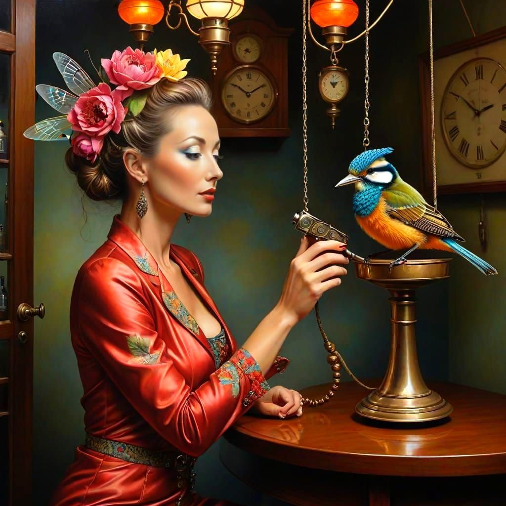 Surrealistic Portrait of a Vibrant Lady in a Fantastical Sce...