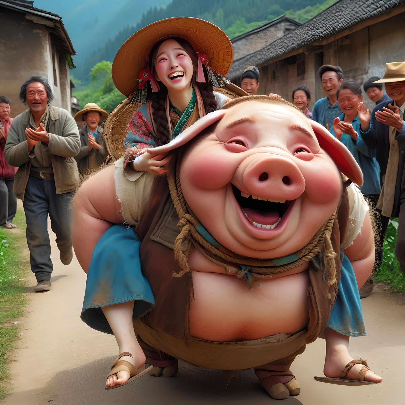 Zhu Bajie Carrying His Wife