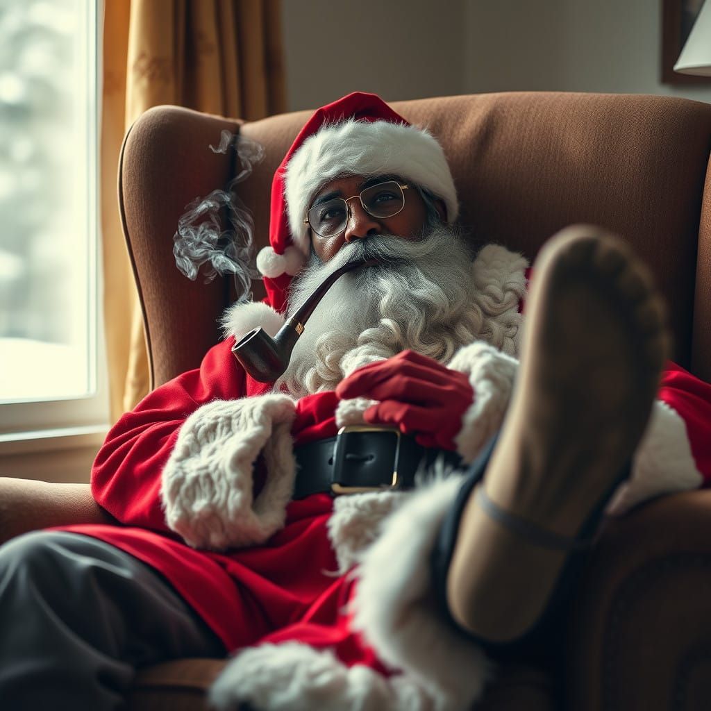 Classy Santa in Leisurely Sunday Morning Repose