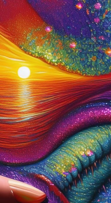 Glittery glitter sunset over ocean
