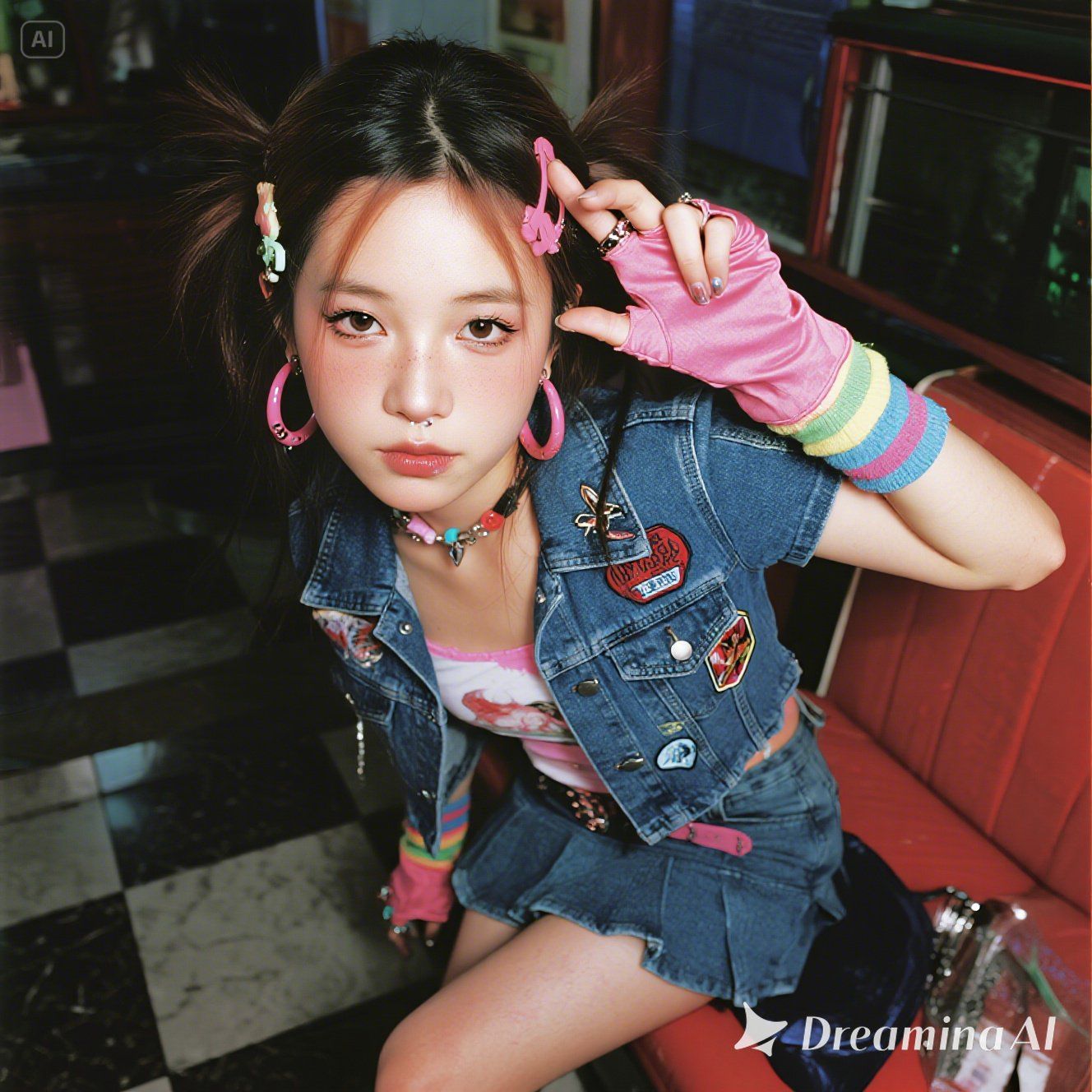 80's punk girl with cute-punk mix outfit