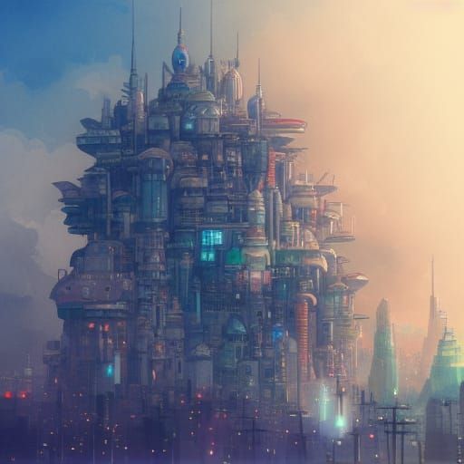 Studio Ghibli futuristic city - AI Generated Artwork - NightCafe Creator