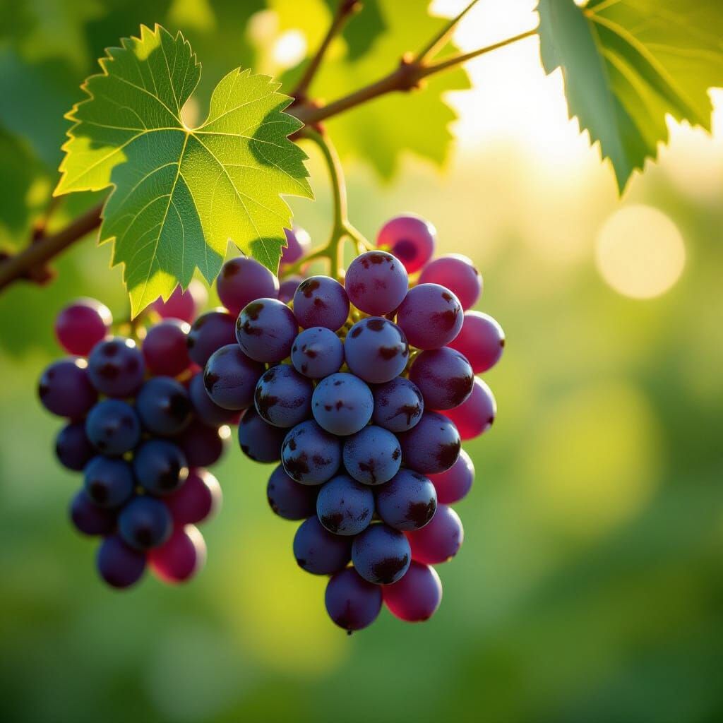 Delicate Purple Grapes With Green Leaf