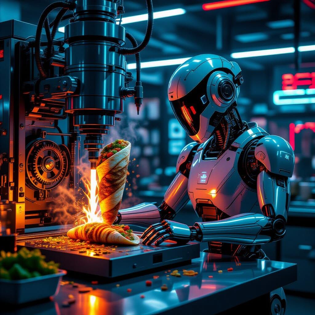 Robot Chef Prepares Cyberpunk Shawarma