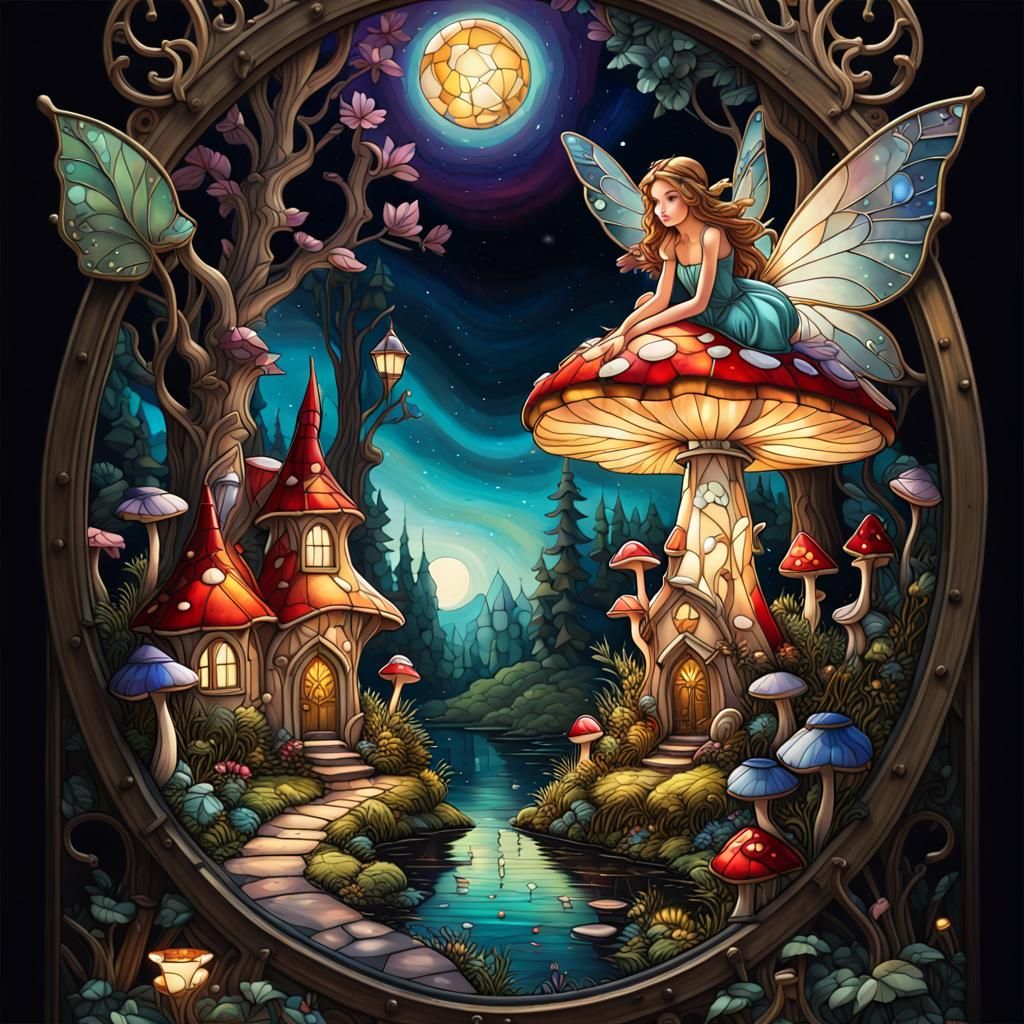 A Dainty Fairy Village; Stained Glass.