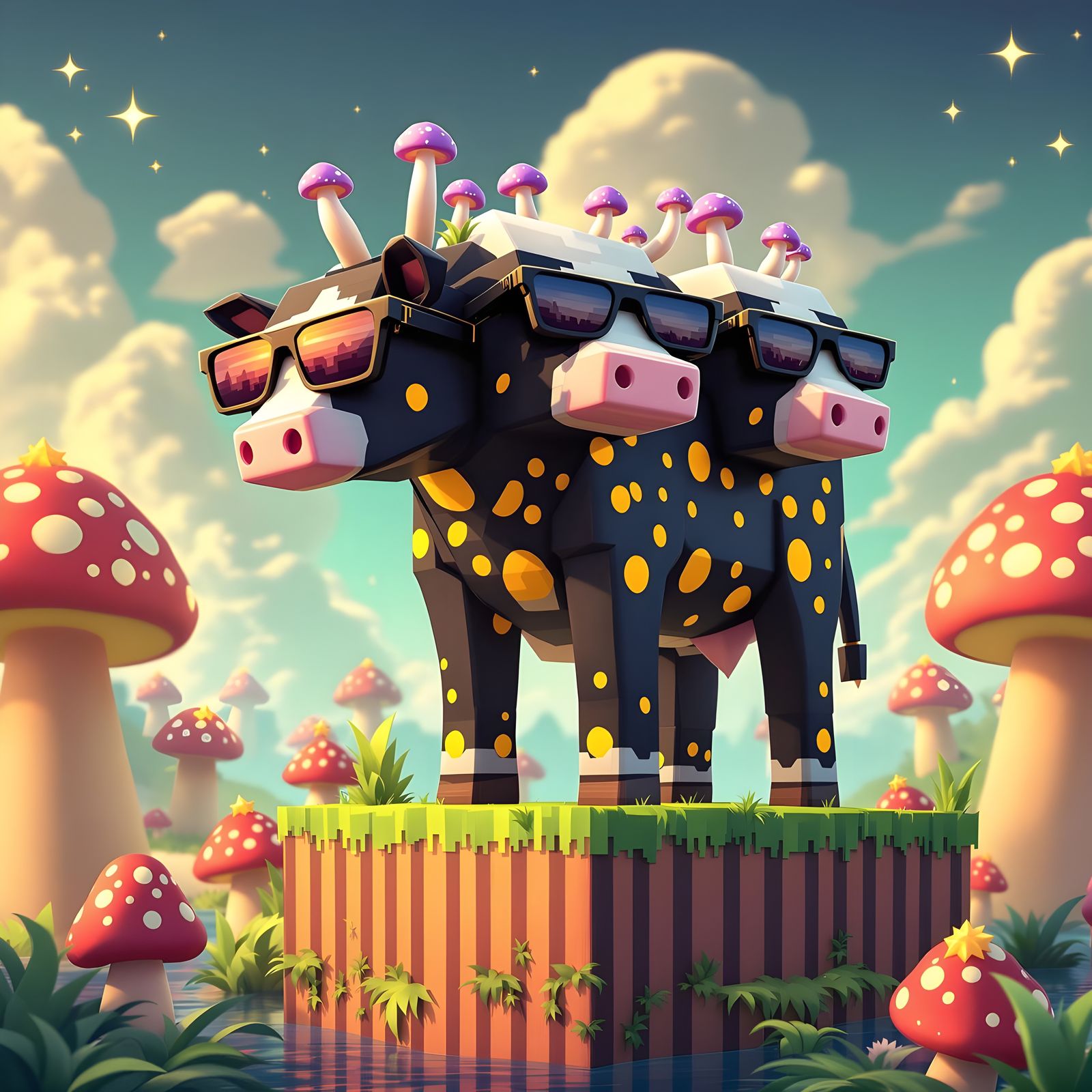 Glowing Cow Embarks on Whimsical Island Adventure in Minecra...