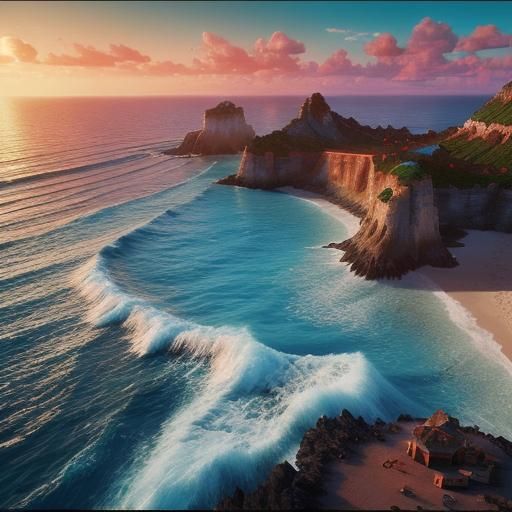 Ocean Guitar on Sunset Beach: Fantasy Art