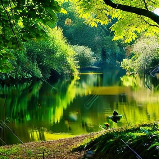 Hidden Peaceful Pond In A Grove In Summer - Ai Generated Artwork 