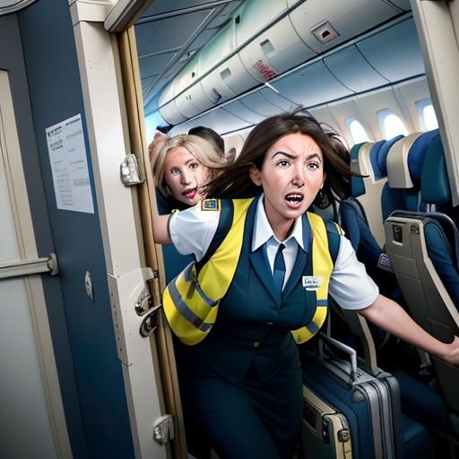 A photorealistic image of the chaotic interior of a Boeing 7...
