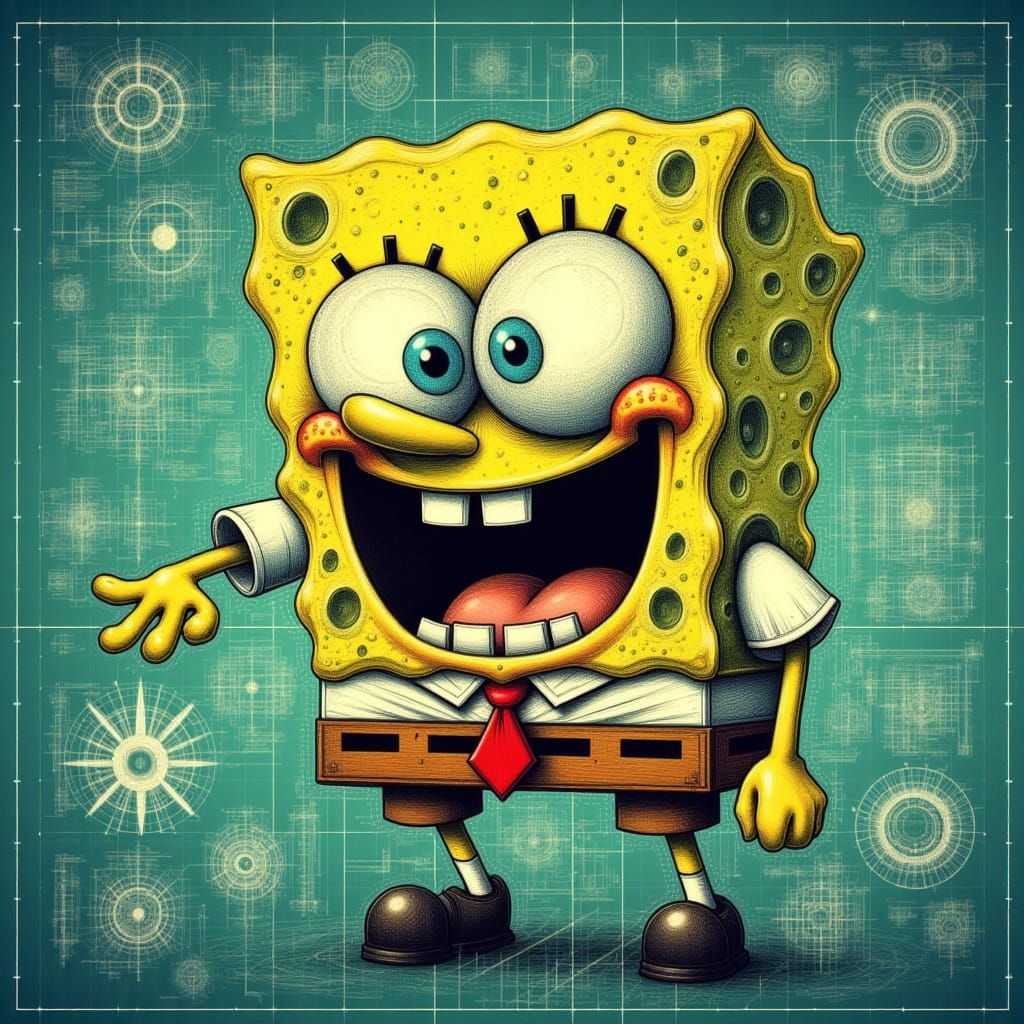 <lora:Rough Schematic:1.0> A really angry SpongeBob in the style of Rough Schematic