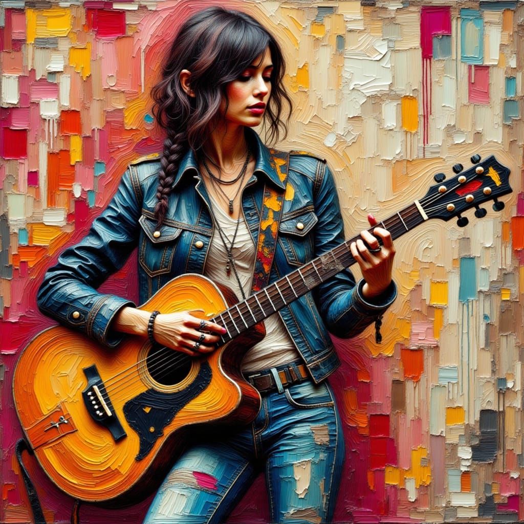 Grunge Guitarist in Vibrant Impasto Style