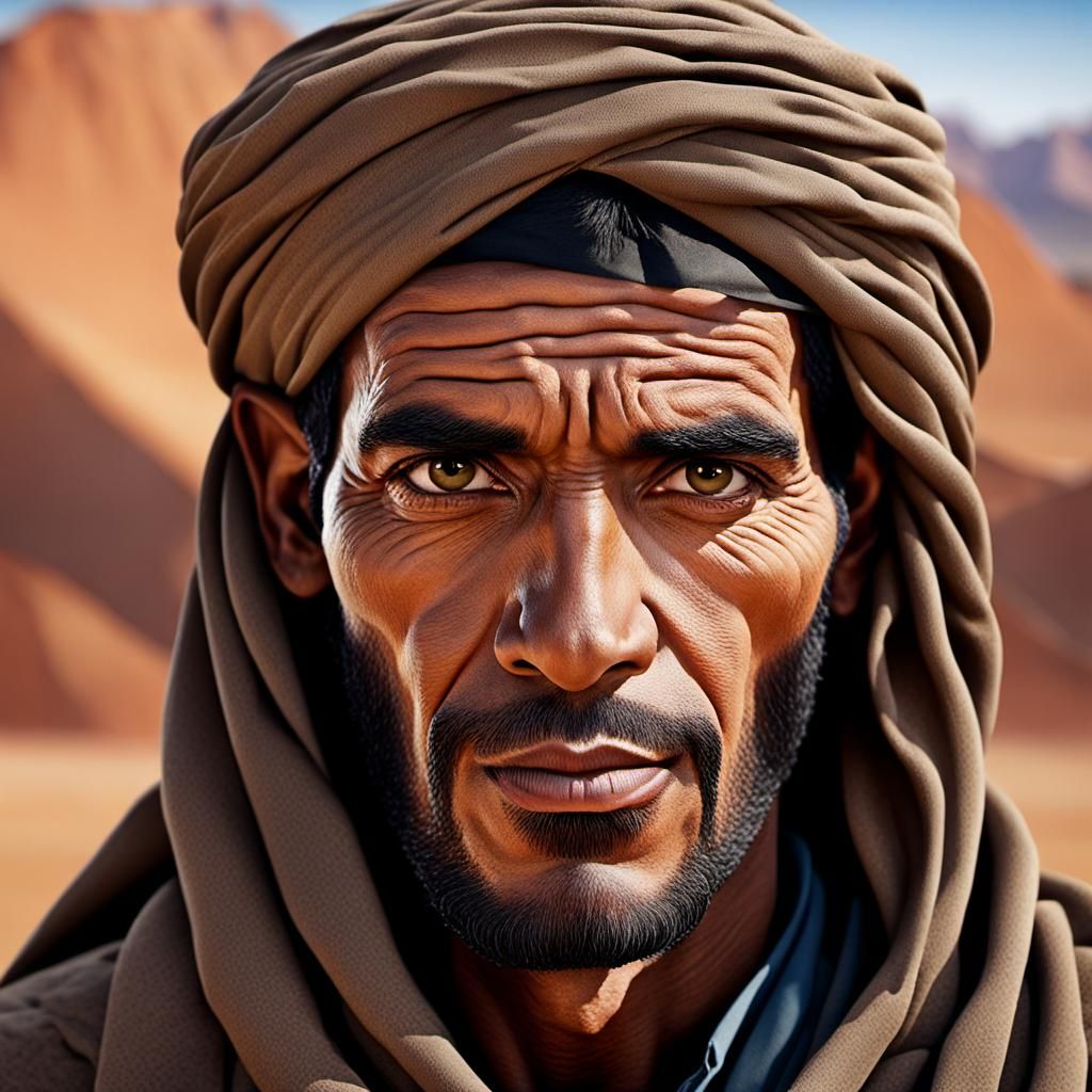 A 3D illustration of a real Tuareg man with a background con...