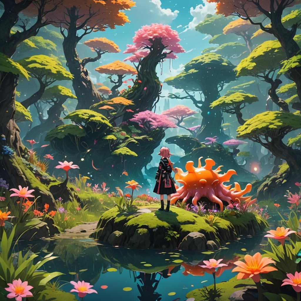 Anime Landscape with Sea Slug Creatures in 3D