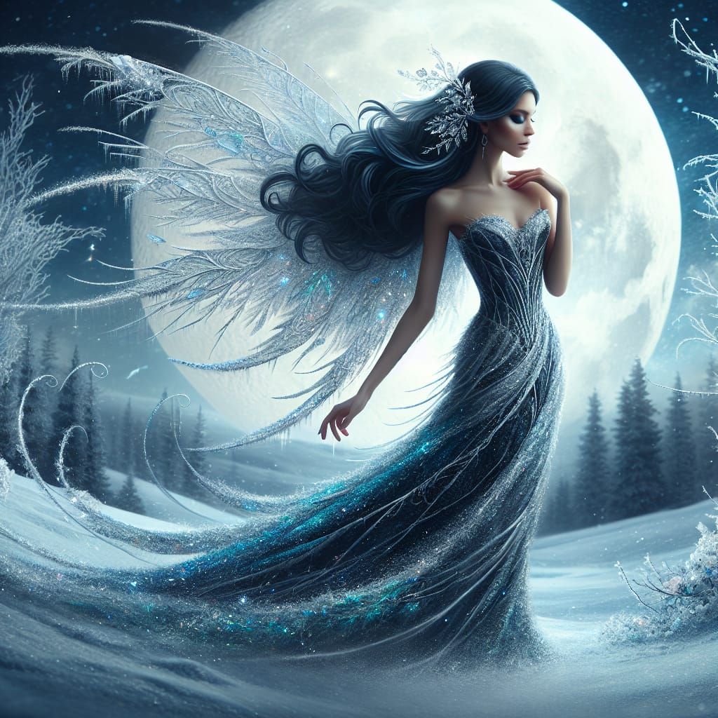 Elegant Angel in Icy Winter Wonderland