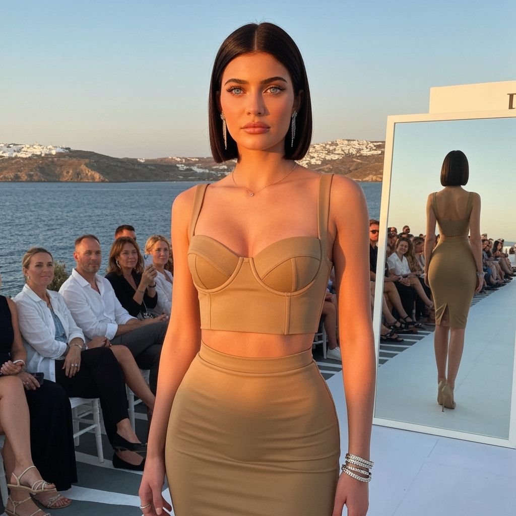 Stunning Woman on Mediterranean Runway at Sunset