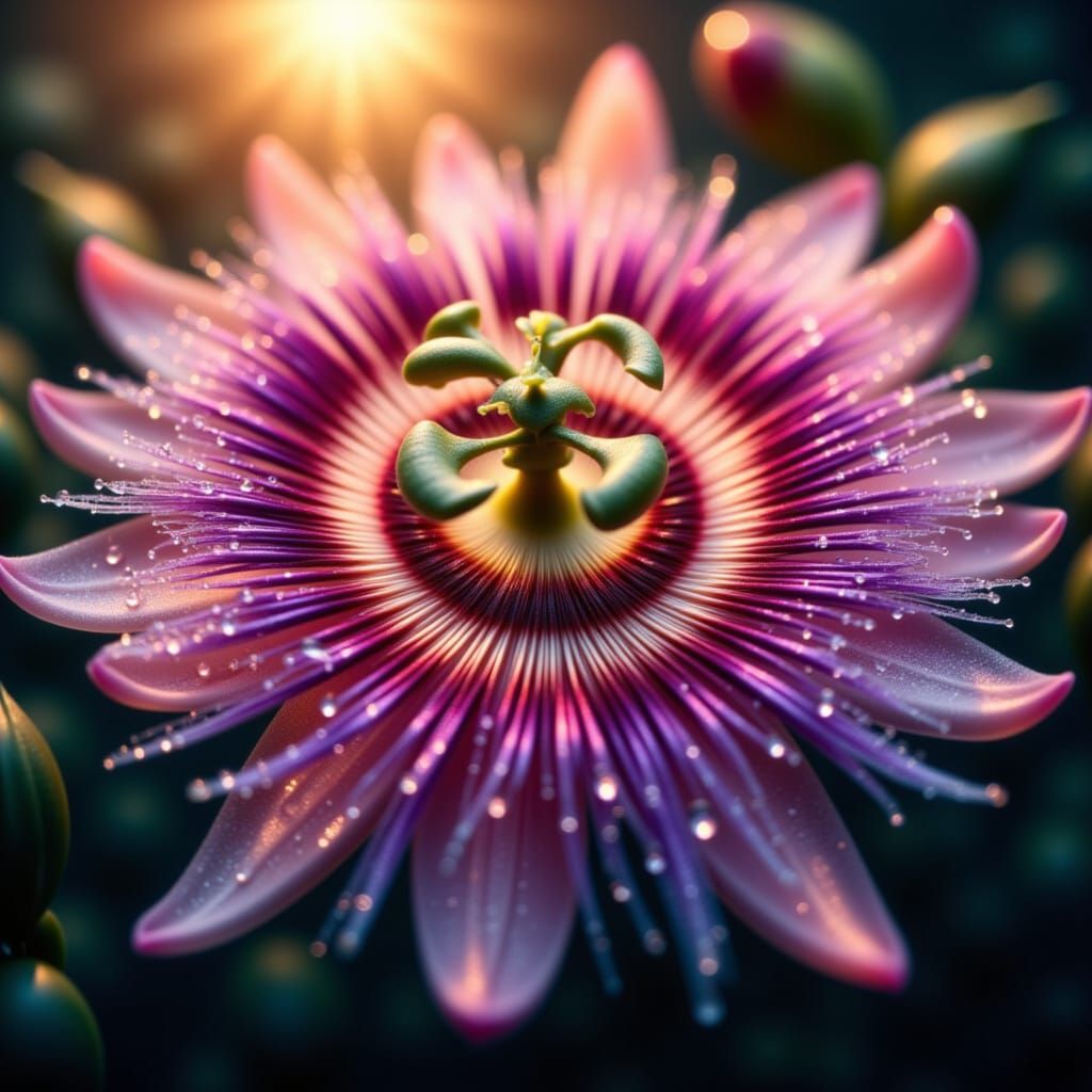 Morning dew passionflower up close <lora:Morning Dew Flowers:1.0>